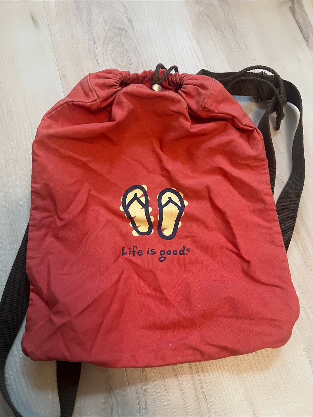 Life is Good Red Drawstring Backpack